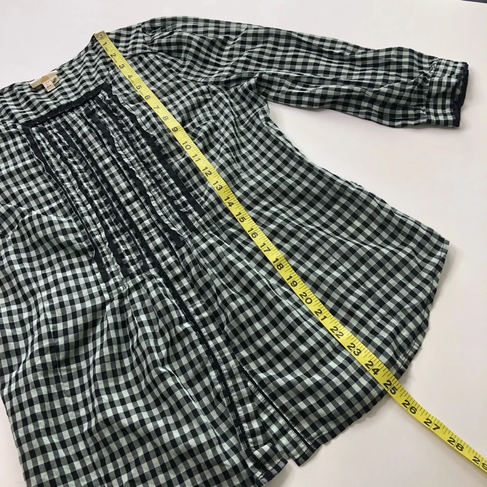 Anthropologie‎ Meadow Rue Gingham Pintuck Top Sz 6